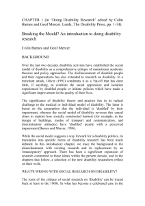 CHAPTER 1 (in `Doing Disability Research` edited by Colin Barnes