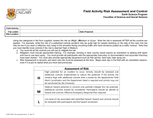 Field Activity Risk Assessment – Potential Hazards Register