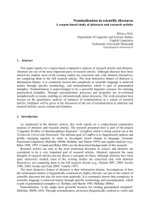 Nominalization in scientific discourse: a corpus-based study