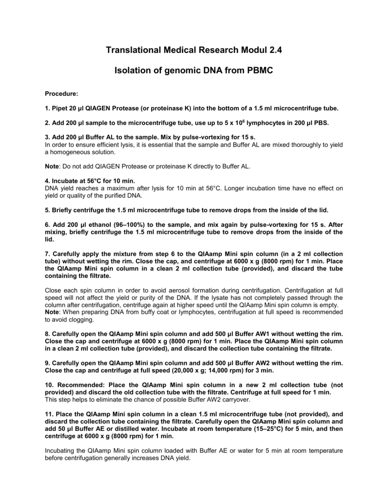 Isolation Of Genomic Dna From Pbmc