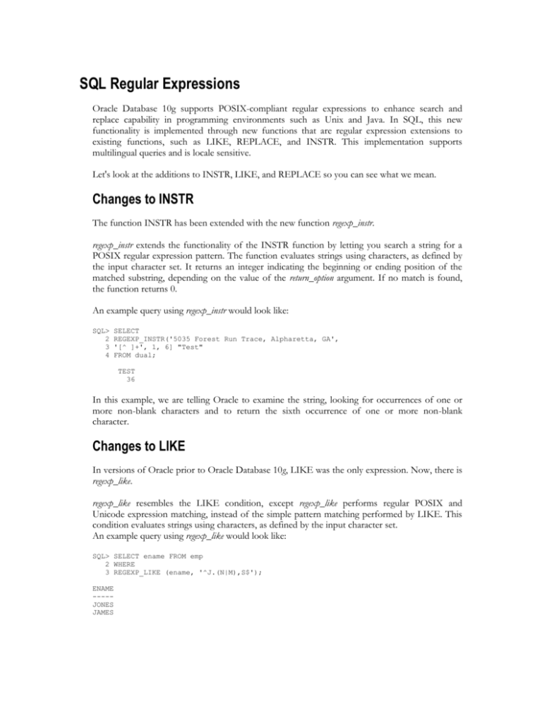 SQL Regular Expressions