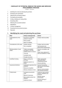 Checklist of potential risks in the goods and services procurement