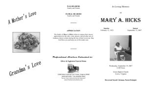 Hicks, Mary - Oliver & Eggleston Funeral Establishment