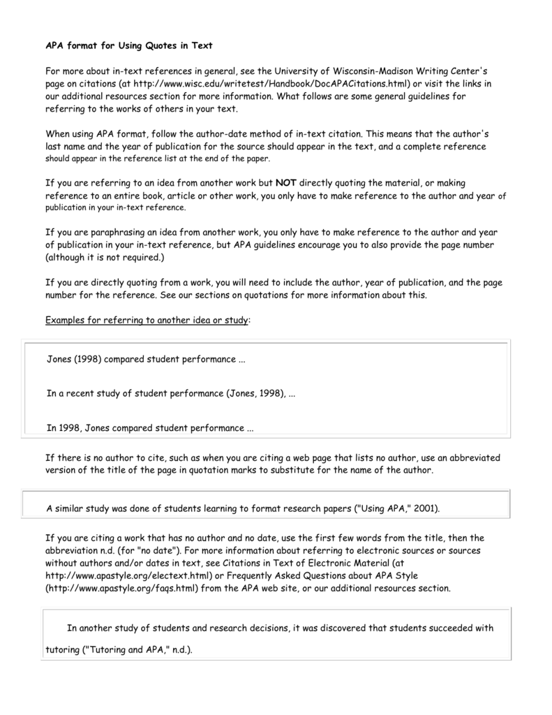 Isp Apa Format For Using Quotes In Text