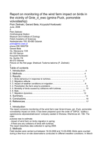 Report on monitoring of the wind farm impact on birds in