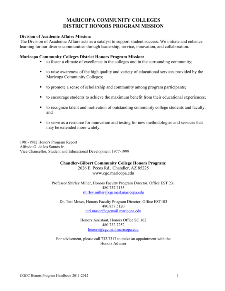 Maricopa Community Colleges District Honors Program Mission