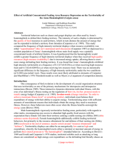 Title: Effect of Resource Depression on the Territoriality of the Anna