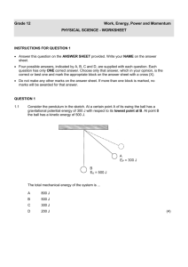 Physical SCIENCE - worksheet