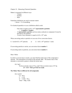 Chapter 10 – Measuring Chemical Quantities