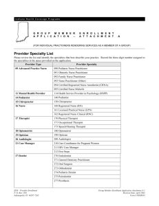 Provider Specialty List