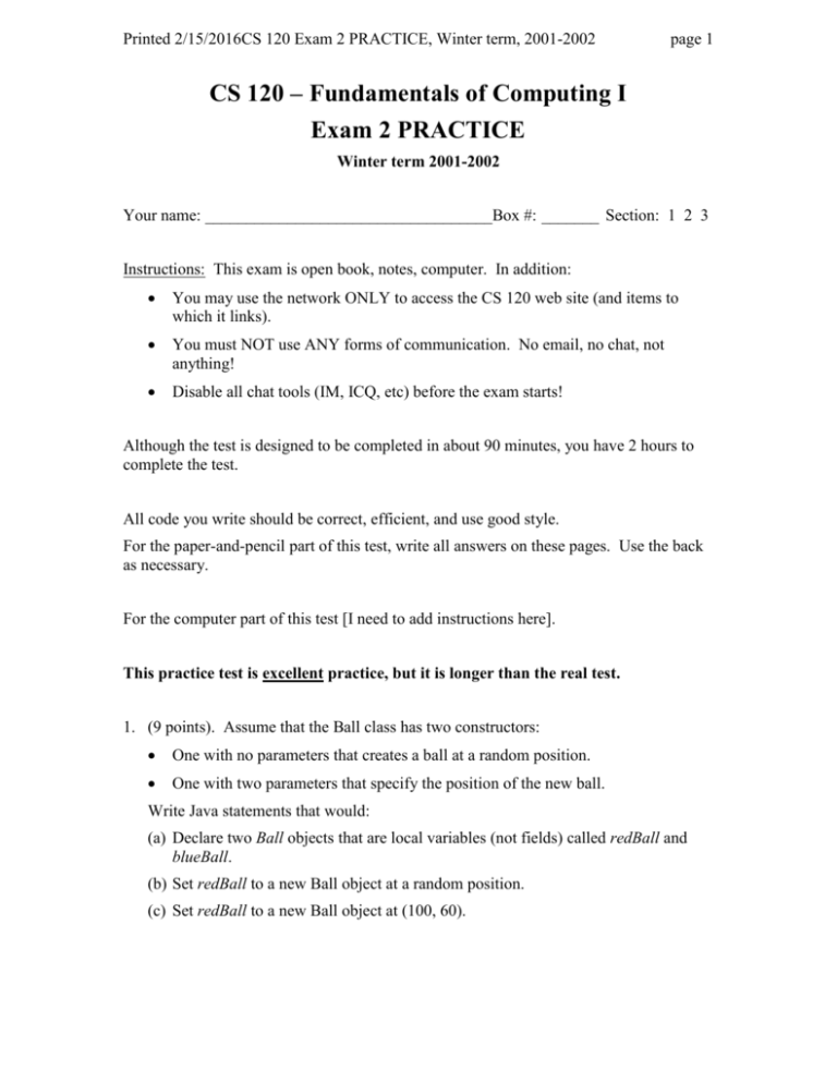 CS 120 Fundamentals of Computing I - Rose