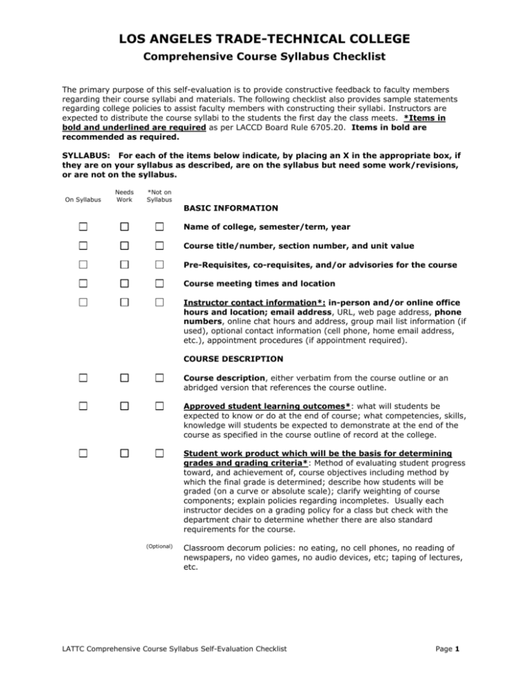 Comprehensive Course Syllabus Checklist