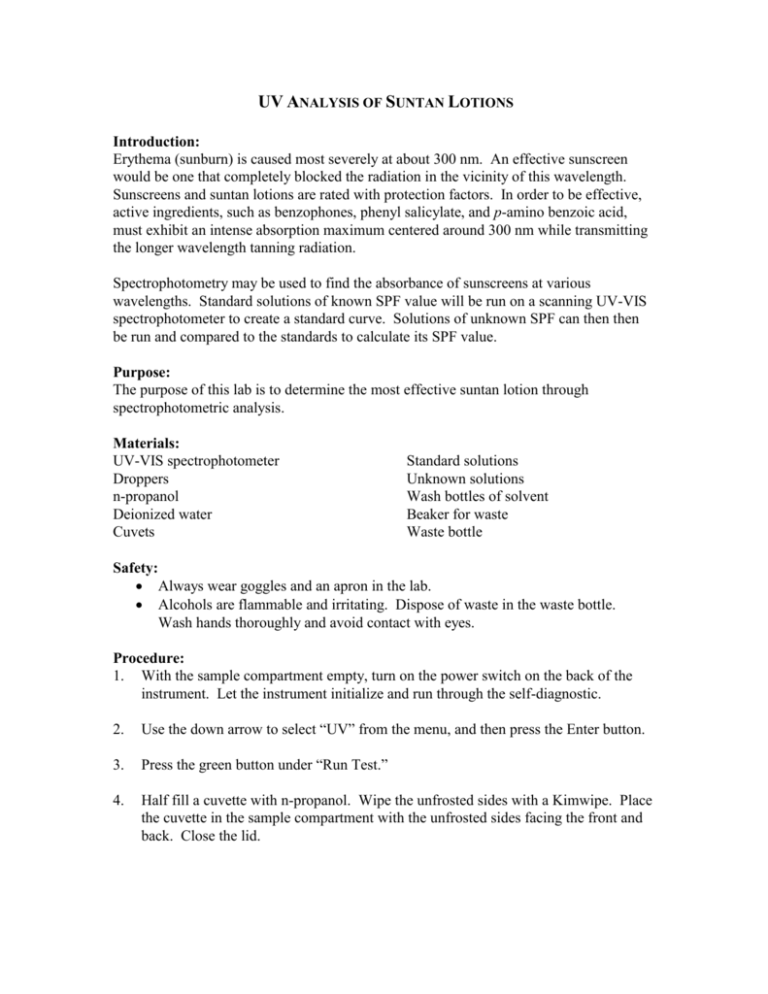 analysis-of-suntan-lotions