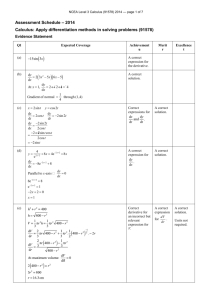 NCEA Level 3 Calculus (91578) 2014 Assessment Schedule