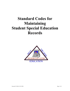 SPECIAL EDUCATION CODES - West Virginia Department of