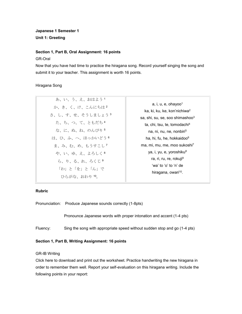 Japanese 1 Semester 1