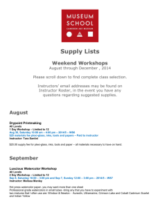 Supply Lists Weekend Workshops August through December , 2014
