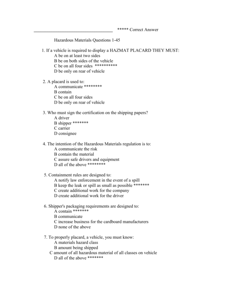 Haz Mat Test Study Guide Haz Mat Test Study Guide