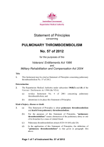 Statement of Principles 57 of 2012 pulmonary thromboembolism