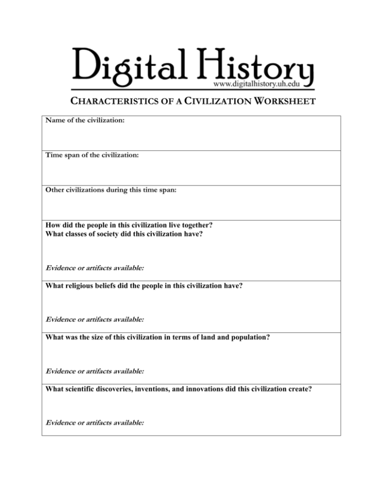 civilization-comparison-worksheet