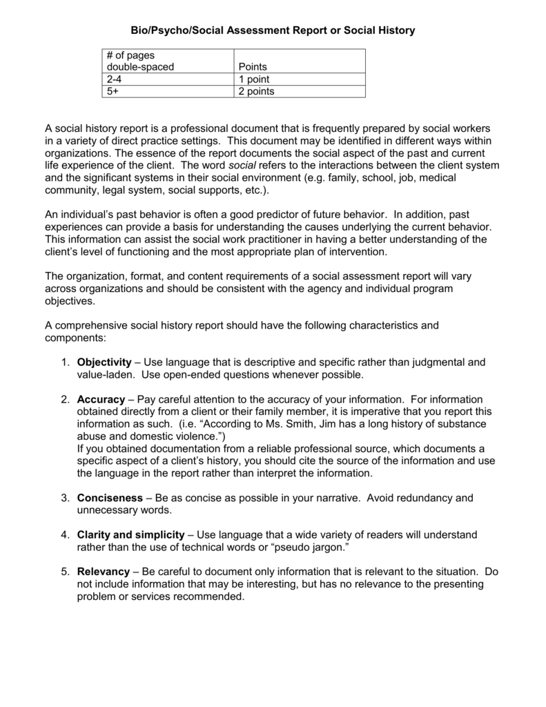 Social History Assessment Template