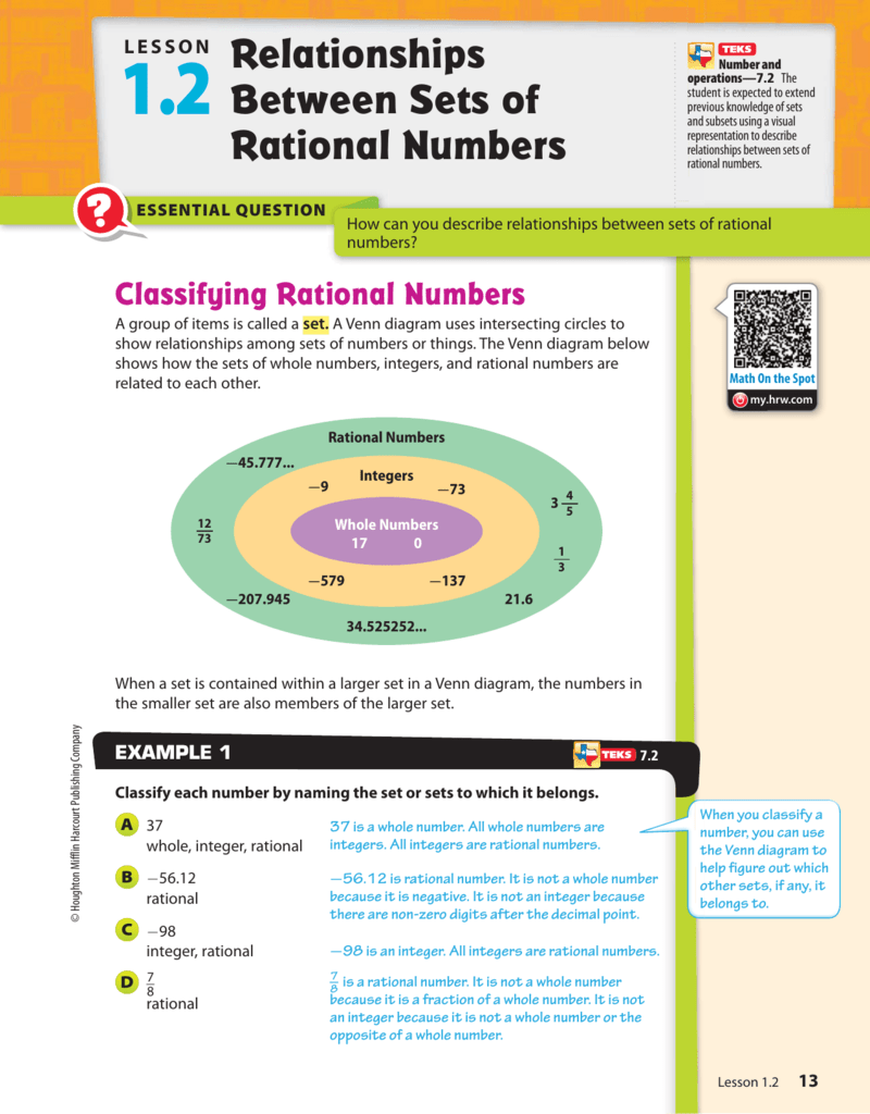 1 2 Relationships Between Sets Of Rational Numbers