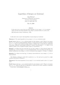 Logarithms of Integers are Irrational