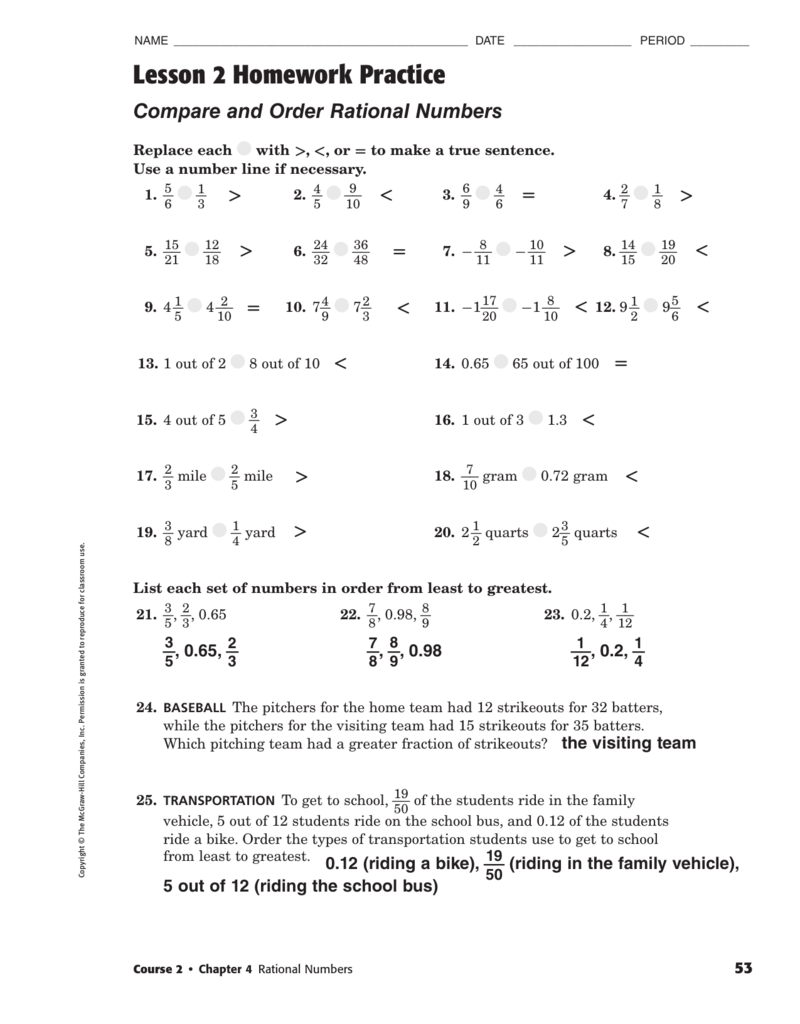 Answers Regarding Comparing Rational Numbers Worksheet