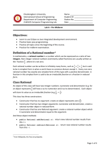 Objectives: Definition of a Rational number1 Class Rational