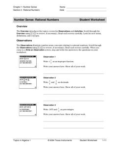 Number Sense: Rational Numbers Student