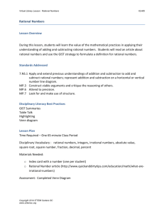 Rational Numbers Lesson Overview During this lesson, students will