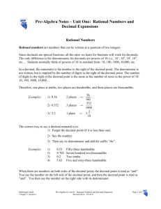 Pre-Algebra Notes – Unit One: Rational Numbers and