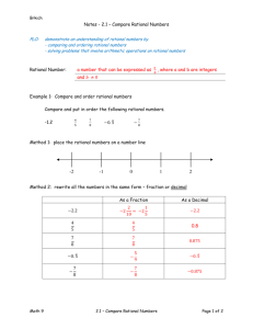 Notes - 2.1 – Compare Rational Numbers Rational Number: a