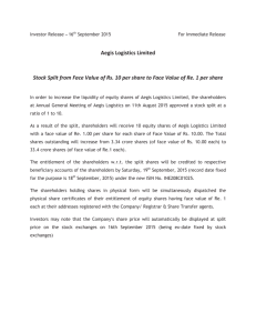 Aegis Logistics Limited Stock Split from Face Value of Rs