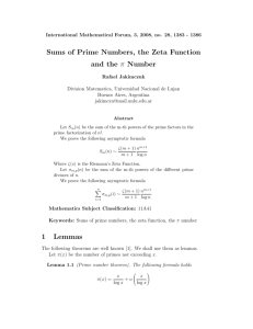 Sums of Prime Numbers, the Zeta Function and the π