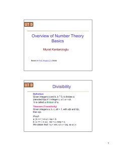 Overview of Number Theory Basics Divisibility
