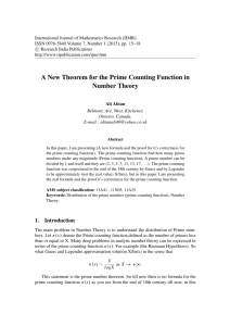 A New Theorem for the Prime Counting Function in Number Theory