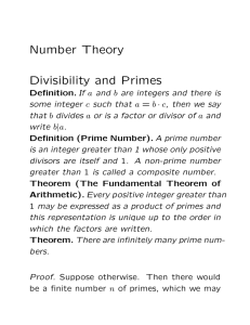 Number Theory Divisibility and Primes