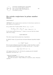 JŽozsef SŽandor :: On certain conjectures in prime number theory