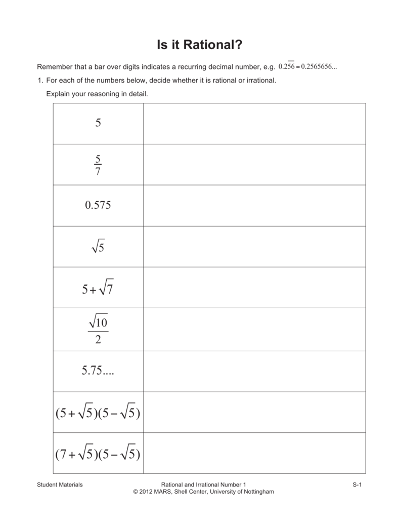 Rational And Irrational Numbers Worksheet With Answers Escolagersonalvesgui