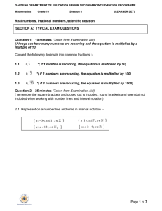 Page 1 of 7 Real numbers, irrational numbers, scientific notation