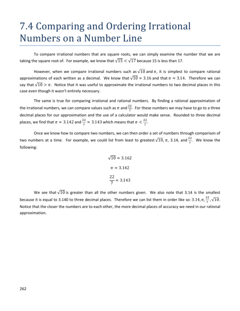 7 4 Comparing And Ordering Irrational Numbers On A Number Line
