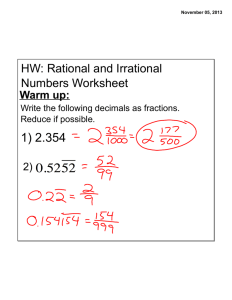 HW: Rational and Irrational Numbers Worksheet