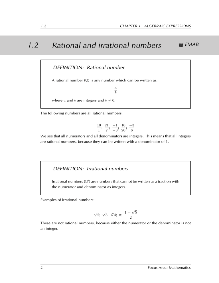 1 2 Rational And Irrational Numbers