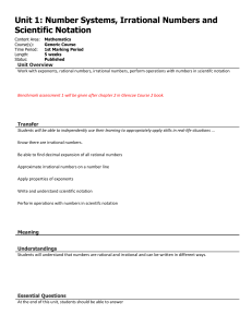 Unit 1: Number Systems, Irrational Numbers and Scientific Notation