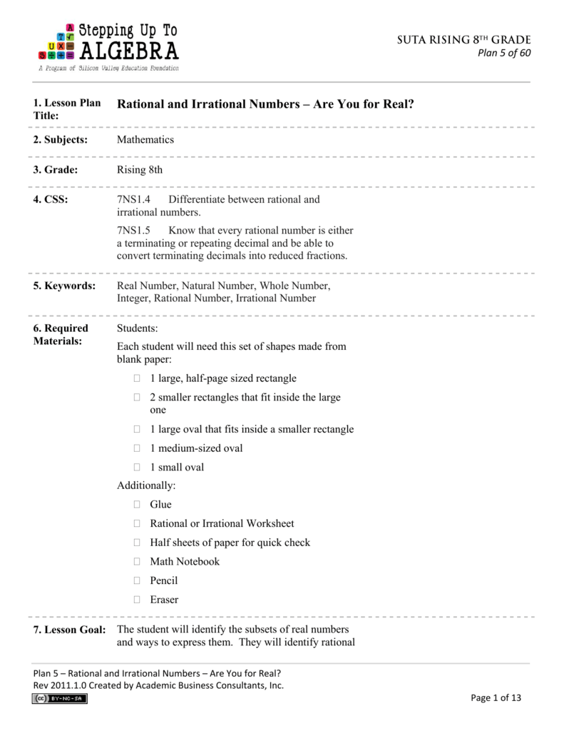 Rational and Irrational Numbers – Are You for Real? Throughout Rational Irrational Numbers Worksheet