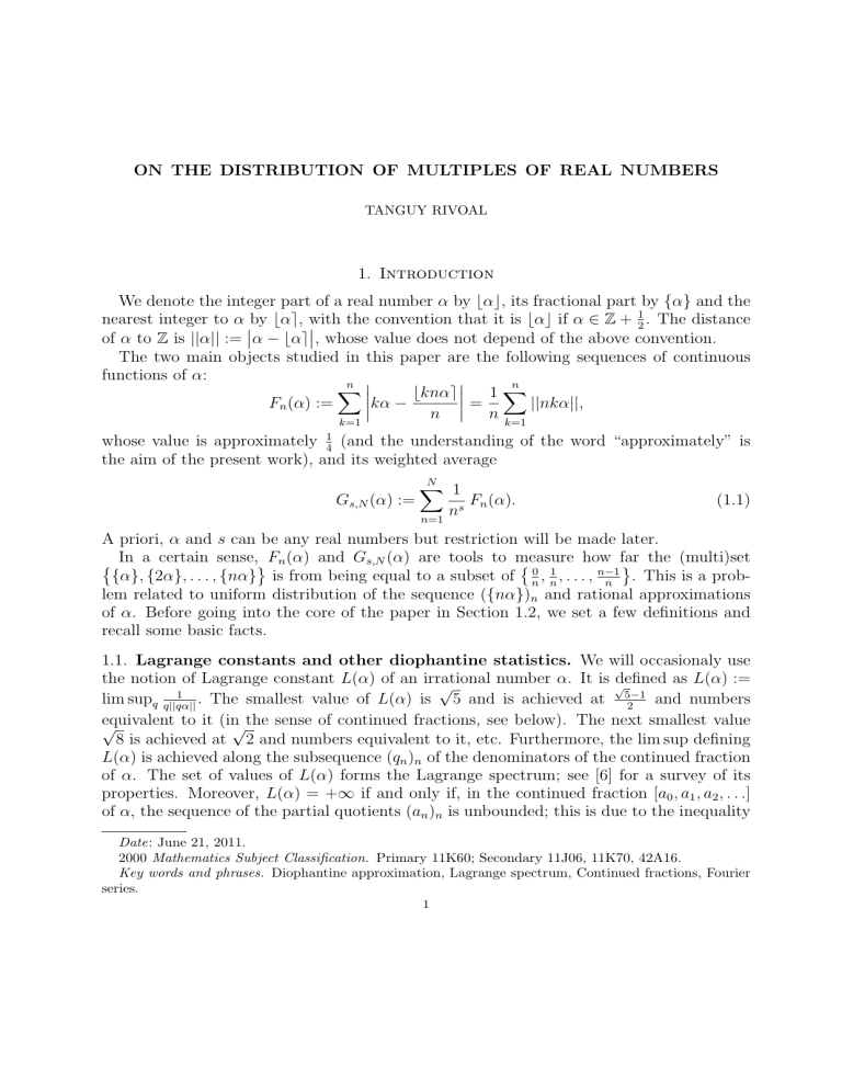 ON THE DISTRIBUTION OF MULTIPLES OF REAL NUMBERS 1