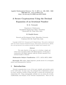 A Secure Cryptosystem Using the Decimal Expansion of an