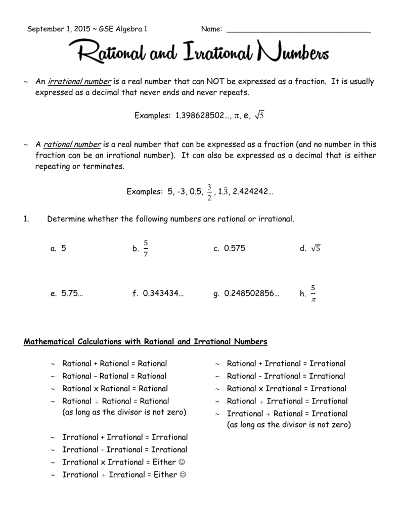 22-22-225 Rational and Irrational Numbers Intended For Rational Irrational Numbers Worksheet