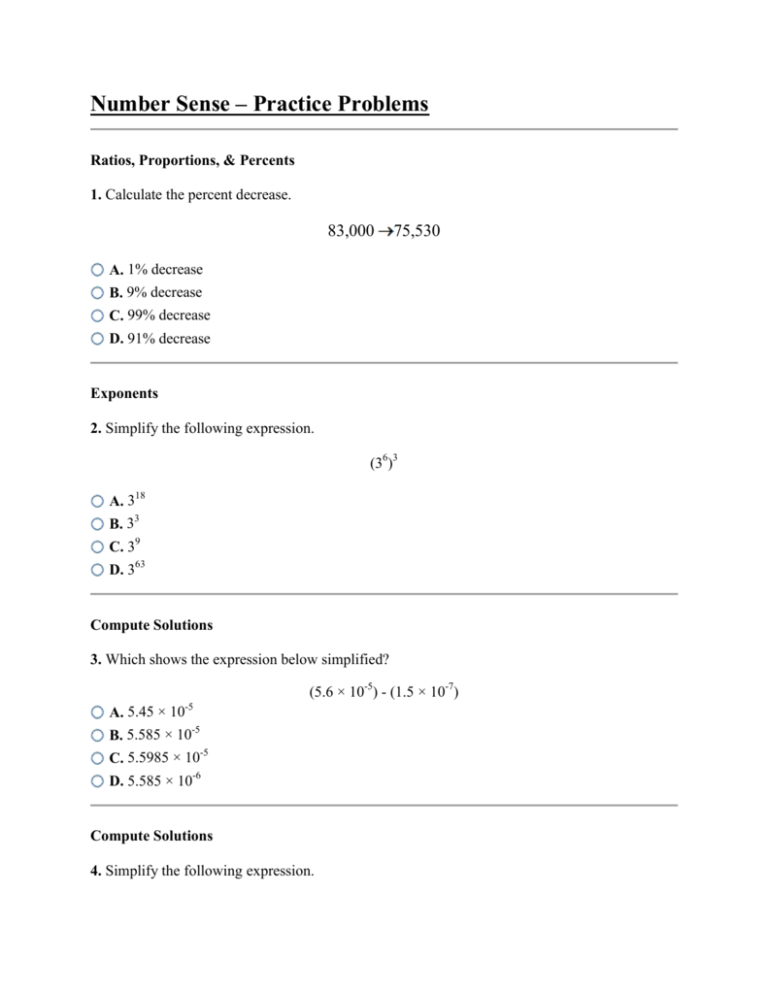 Number Sense Practice Problems